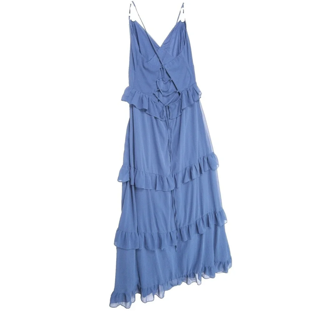 Lulus Captivating Class Lace Up Cross Back Tiered Ruffle Maxi Dress Womens XL